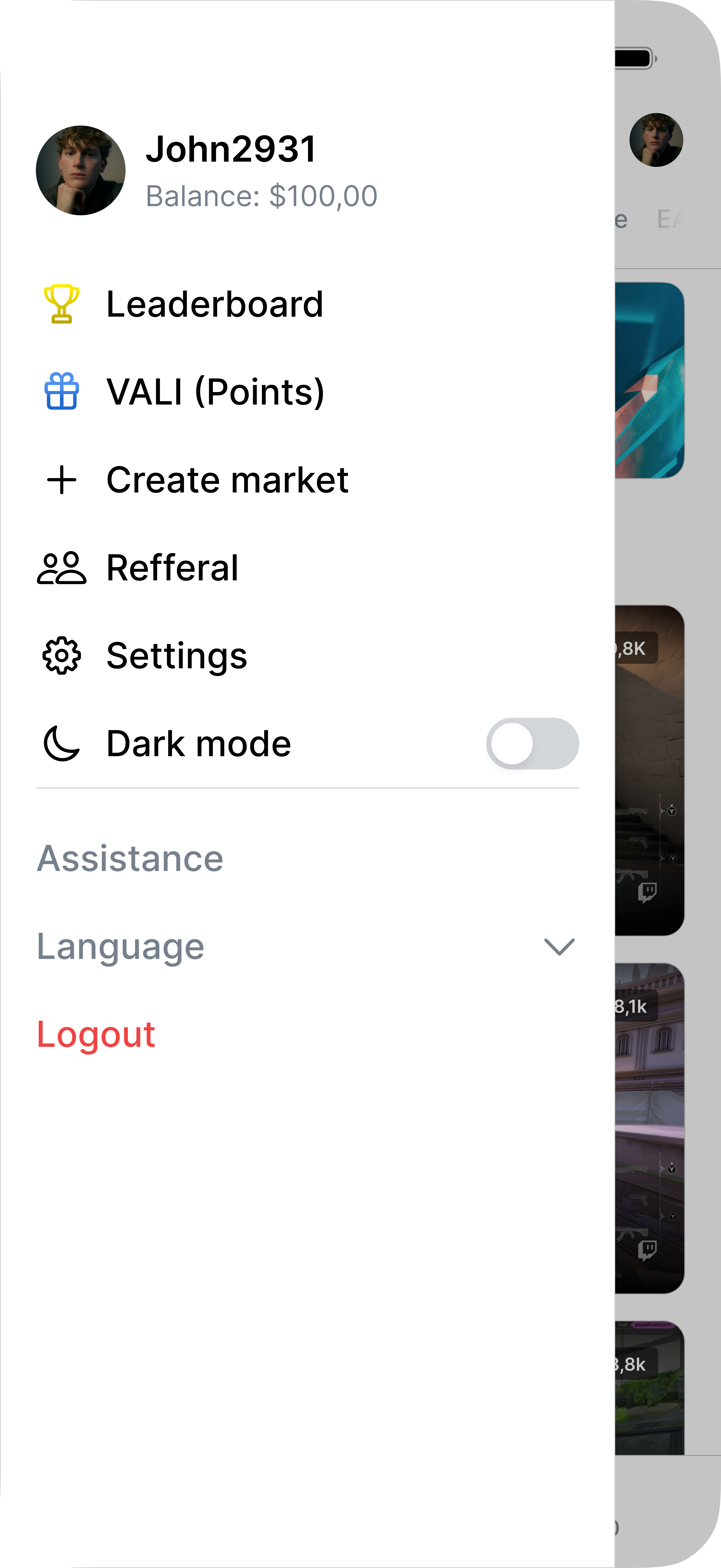 Bitvali mobile — écran 5