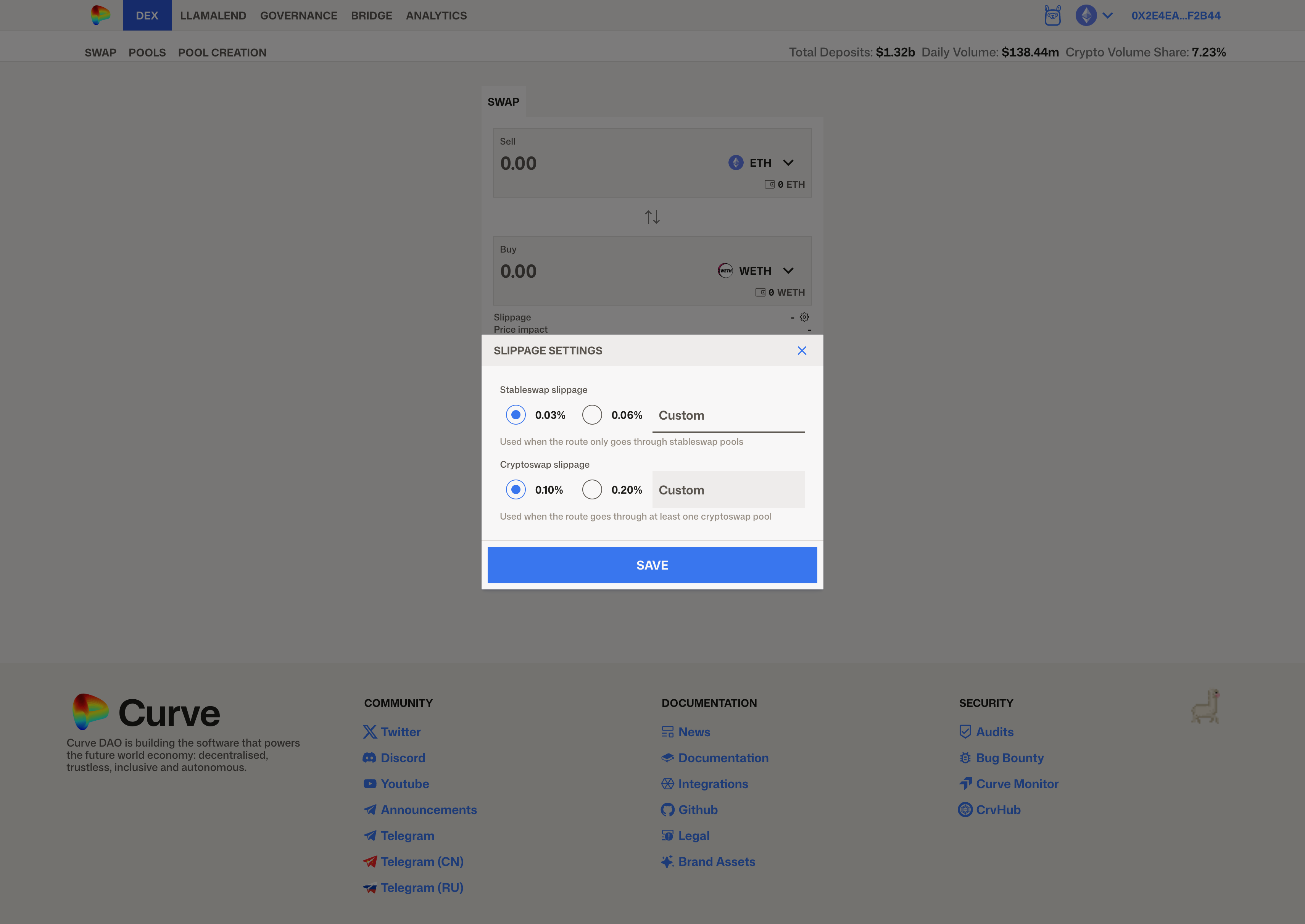 Curve avant redesign — réglages de slippage